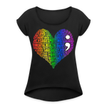 2023 Rainbow Party HEART Roll Cuff Tee Womens - black