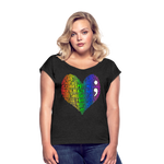 2023 Rainbow Party HEART Roll Cuff Tee Womens - heather black