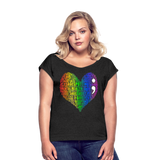 2023 Rainbow Party HEART Roll Cuff Tee Womens - heather black