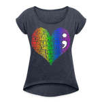 2023 Rainbow Party HEART Roll Cuff Tee Womens - navy heather