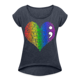 2023 Rainbow Party HEART Roll Cuff Tee Womens - navy heather