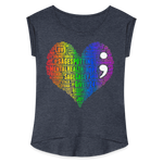 2023 Rainbow Party HEART Roll Cuff Tee Womens - navy heather