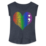 2023 Rainbow Party HEART Roll Cuff Tee Womens - navy heather