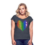 2023 Rainbow Party HEART Roll Cuff Tee Womens - navy heather