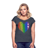 2023 Rainbow Party HEART Roll Cuff Tee Womens - navy heather