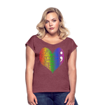 2023 Rainbow Party HEART Roll Cuff Tee Womens - heather burgundy