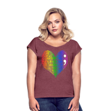 2023 Rainbow Party HEART Roll Cuff Tee Womens - heather burgundy