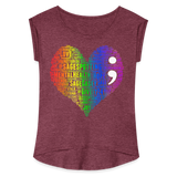 2023 Rainbow Party HEART Roll Cuff Tee Womens - heather burgundy