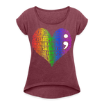 2023 Rainbow Party HEART Roll Cuff Tee Womens - heather burgundy