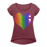 2023 Rainbow Party HEART Roll Cuff Tee Womens - heather burgundy