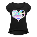 *SWEARY* 2023 Rainbow Party HEART Roll Cuff Tee Womens - black