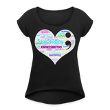 *SWEARY* 2023 Rainbow Party HEART Roll Cuff Tee Womens - black