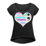 *SWEARY* 2023 Rainbow Party HEART Roll Cuff Tee Womens - heather black