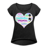 *SWEARY* 2023 Rainbow Party HEART Roll Cuff Tee Womens - heather black