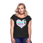 *SWEARY* 2023 Rainbow Party HEART Roll Cuff Tee Womens - heather black