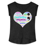 *SWEARY* 2023 Rainbow Party HEART Roll Cuff Tee Womens - heather black