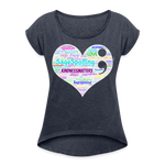 *SWEARY* 2023 Rainbow Party HEART Roll Cuff Tee Womens - navy heather