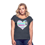 *SWEARY* 2023 Rainbow Party HEART Roll Cuff Tee Womens - navy heather