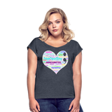 *SWEARY* 2023 Rainbow Party HEART Roll Cuff Tee Womens - navy heather