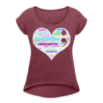 *SWEARY* 2023 Rainbow Party HEART Roll Cuff Tee Womens - heather burgundy