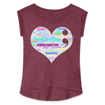 *SWEARY* 2023 Rainbow Party HEART Roll Cuff Tee Womens - heather burgundy