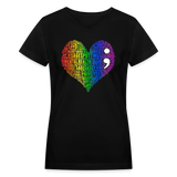 2024 RAINBOW HEART Rainbow Party Women's V-Neck T-Shirt - black