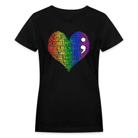 2024 RAINBOW HEART Rainbow Party Women's V-Neck T-Shirt - black