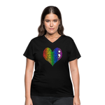 2024 RAINBOW HEART Rainbow Party Women's V-Neck T-Shirt - black