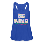 2024 *BE KIND* Rainbow Party Women's Flowy Tank Top by Bella - royal blue