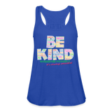 2024 *BE KIND* Rainbow Party Women's Flowy Tank Top by Bella - royal blue