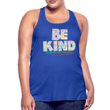 2024 *BE KIND* Rainbow Party Women's Flowy Tank Top by Bella - royal blue