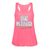 2024 *BE KIND* Rainbow Party Women's Flowy Tank Top by Bella - neon pink