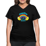 2024 *SMILE IF YOU'RE GAY* Rainbow Party Women's V-Neck T-Shirt - black