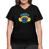 2024 *SMILE IF YOU'RE GAY* Rainbow Party Women's V-Neck T-Shirt - black