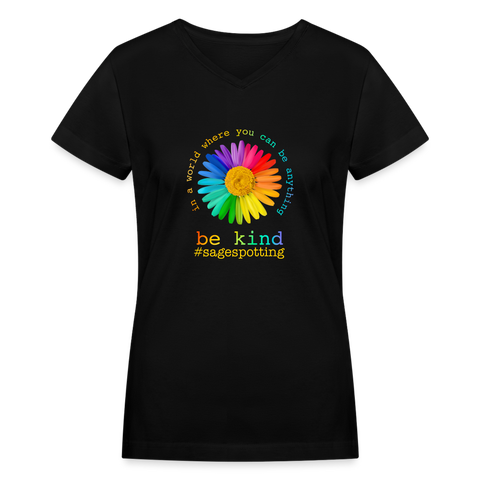 2024 *DAISY BE KIND* Rainbow Party Women's V-Neck T-Shirt - black