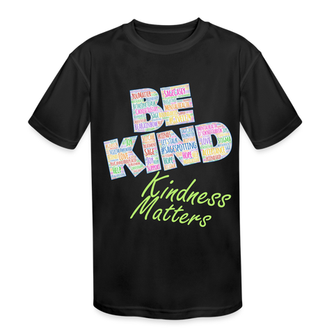 Kids' Athletic T-Shirt - Be Kind, WordCloud - black