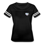 Women’s V-Neck Baseball T-Shirt - Pocket WordCloud/Classic SCF Logo - black/white