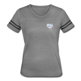 Women’s V-Neck Baseball T-Shirt - Pocket WordCloud/Classic SCF Logo - heather gray/charcoal