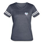 Women’s V-Neck Baseball T-Shirt - Pocket WordCloud/Classic SCF Logo - vintage navy/white