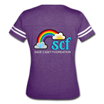 Women’s V-Neck Baseball T-Shirt - Pocket WordCloud/Classic SCF Logo - vintage purple/white