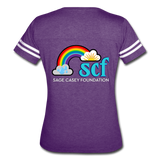 Women’s V-Neck Baseball T-Shirt - Pocket WordCloud/Classic SCF Logo - vintage purple/white