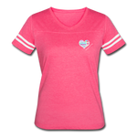 Women’s V-Neck Baseball T-Shirt - Pocket WordCloud/Classic SCF Logo - vintage pink/white