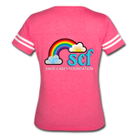 Women’s V-Neck Baseball T-Shirt - Pocket WordCloud/Classic SCF Logo - vintage pink/white