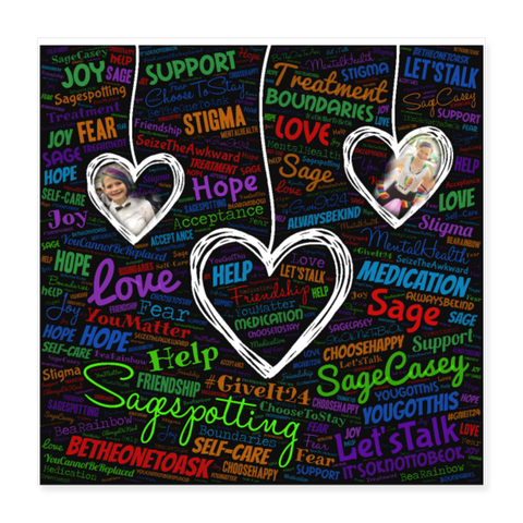 Three Hearts WordCloud Poster (16x16") - white