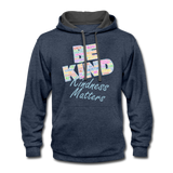 Unisex Adult Contrast Hoodie - Be Kind (WordCloud) - indigo heather/asphalt