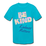 Kids' Athletic T-Shirt - Be Kind, WordCloud - turquoise