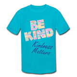 Kids' Athletic T-Shirt - Be Kind, WordCloud - turquoise