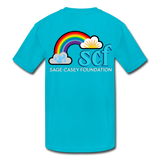 Kids' Athletic T-Shirt - Pocket WordCloud / Classic SCF Back Logo - turquoise