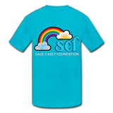Kids' Athletic T-Shirt - Sage Portrait by Tin Crow Art/Classic SCF Logo - turquoise
