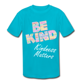 Kids' Athletic T-Shirt - Be Kind, WordCloud - turquoise